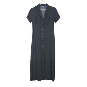 Liz Claiborne Sport Sz 8 Vtg Dress Black White Polka Dot Button Front